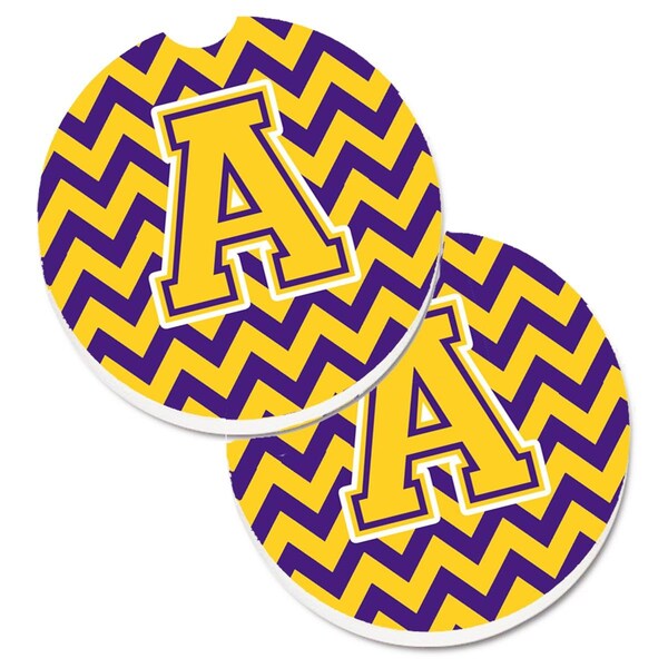 Carolines Treasures Letter A Chevron Purple and Gold Cup Holder Car Coaster, PK2 CJ1041-ACARC - main